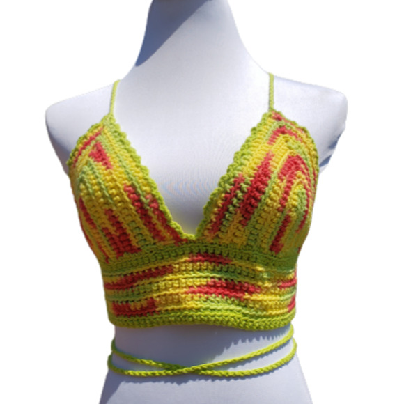 Crop Top Taco Siesta Multi Crochet Festival Cotton C CUP Adjustable Size - Picture 1 of 9